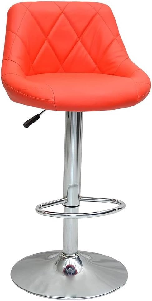 Multi Home Furniture Red & Silver Bar Stool Chair with Steel Base | Adjustable Height Bar Chair | Faux Leather Bar Stool Chair for Kitchen Island, Bar, Counter, Restaurant, Tall Stool & Swivel Chair