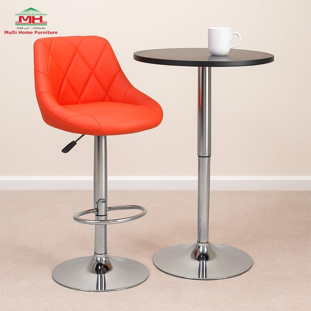 Multi Home Furniture Red & Silver Bar Stool Chair with Steel Base | Adjustable Height Bar Chair | Faux Leather Bar Stool Chair for Kitchen Island, Bar, Counter, Restaurant, Tall Stool & Swivel Chair - Image 2
