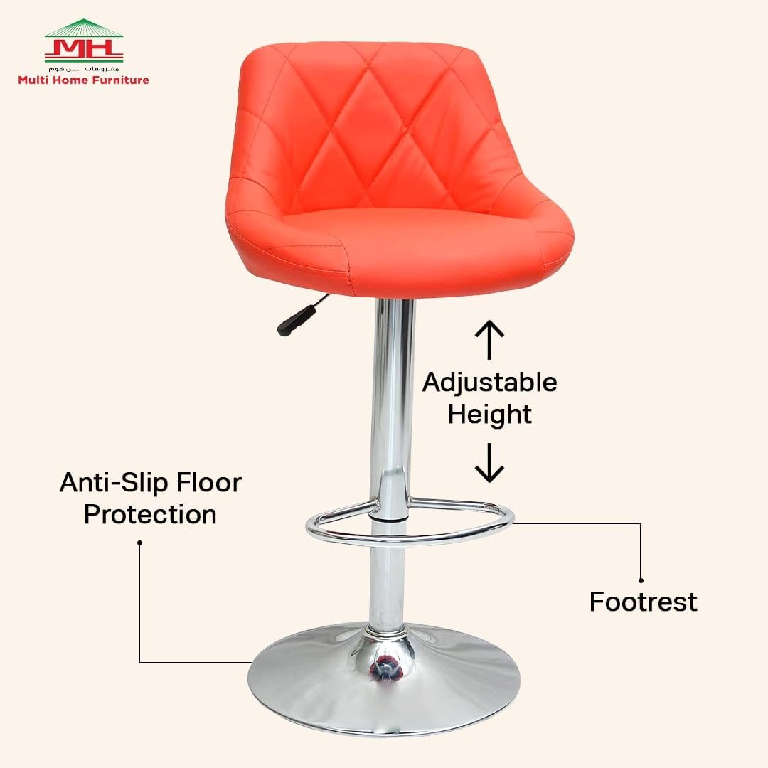 Multi Home Furniture Red & Silver Bar Stool Chair with Steel Base | Adjustable Height Bar Chair | Faux Leather Bar Stool Chair for Kitchen Island, Bar, Counter, Restaurant, Tall Stool & Swivel Chair - Image 6