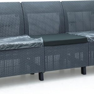 Multi Home Furniture Plastdour Three Seater Sofa MH-375GREY Sofa Outdoor Seating Set Rattan Garden Cushion Sofa Outdoor Sofa Balcony Outdoor Sofa Set Garden Sofa with Cushion (DARK GREY)