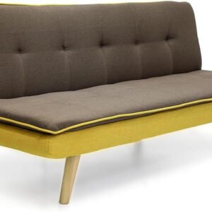 Multi Home Furniture Brown & Yellow Sofa Cum Bed – Sofa Bed 3 Seater Sofa Finniest Foldable Bed with Wooden Leg – Soft PU Convertible Folding Bed for Living Room Furniture, Studio, Guest Room, Hall