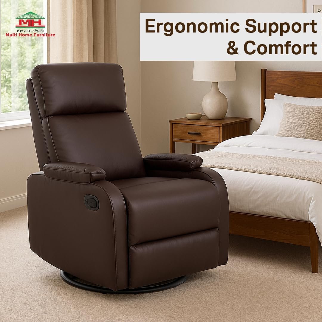 Multi Home Furniture Dark Brown Recliner Chair for Living Room – Modern Push Back Lazy Sofa Chair with 360° Swivel, Faux Leather Recliner Sofa, Single Sofa Seater Armchair Lounge Chair Sofa for Home - Image 5