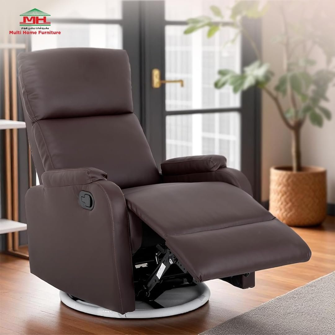 Multi Home Furniture Dark Brown Recliner Chair for Living Room – Modern Push Back Lazy Sofa Chair with 360° Swivel, Faux Leather Recliner Sofa, Single Sofa Seater Armchair Lounge Chair Sofa for Home - Image 7
