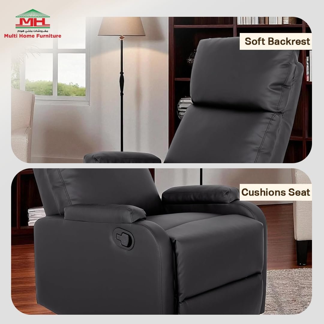 Multi Home Furniture Black Recliner Chair for Living Room – Modern Push Back Lazy Sofa Chair with 360° Swivel, Faux Leather Recliner Sofa, Single Sofa Seater Armchair Lounge Chair Sofa for Home - Image 4