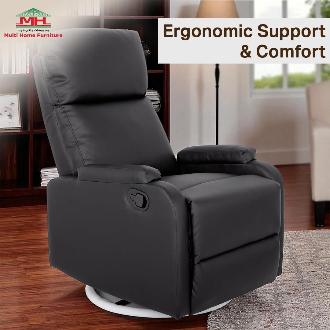 Multi Home Furniture Black Recliner Chair for Living Room – Modern Push Back Lazy Sofa Chair with 360° Swivel, Faux Leather Recliner Sofa, Single Sofa Seater Armchair Lounge Chair Sofa for Home - Image 5