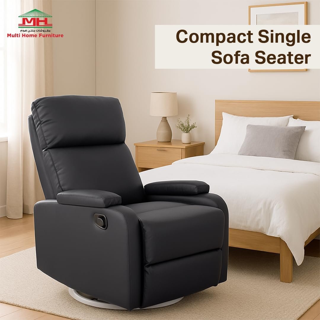 Multi Home Furniture Black Recliner Chair for Living Room – Modern Push Back Lazy Sofa Chair with 360° Swivel, Faux Leather Recliner Sofa, Single Sofa Seater Armchair Lounge Chair Sofa for Home - Image 7