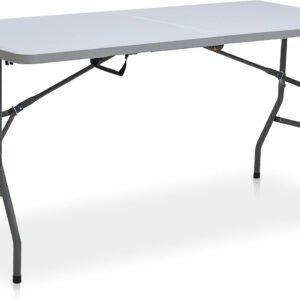 Folding Round Table for Outing, Home, Kicthen, Easy to carry 152x75 Multipurpose Folding Rectangle Table With Steel Frame MH-1571-WHITE