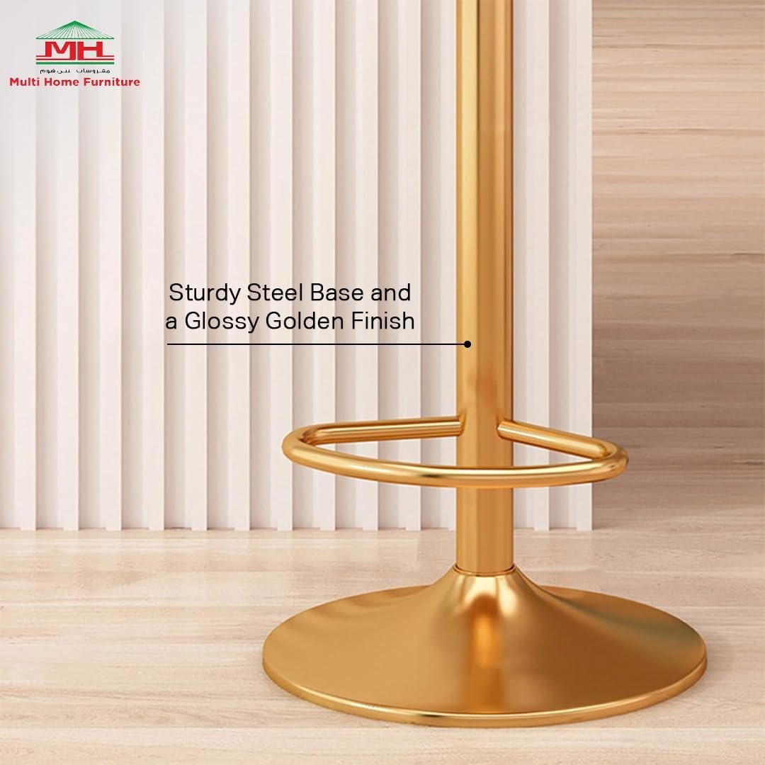 Multi Home Furniture Black & Golden Bar Stool Chair with Steel Base | Adjustable Height Bar Chair | PU Leather Bar Stool Chair for Kitchen Island, Bar, Counter, Restaurant, Tall Stool & Swivel Chair - Image 5