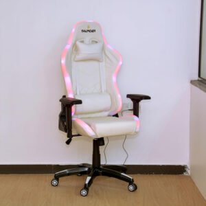 Multi Home Furniture White Gaming Chair with RGB LED Lighting | Ergonomic Chair High Back Recliner Chair with Adjustable Headrest & Lumbar Support | PU Faux Leather Swivel Chair for Gaming & Office