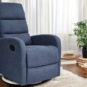 Best Single Recliner 360 Sofa MH-03855 FABRIC Modern Rocker Ergonomic Lounge 360 Degree Swivel With Single Sofa Seat Living Room Chair (Blue)