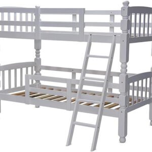 Multi Home Furniture White Wooden Bunk Bed for Kids and Adults – Solid Wood Double Decker Bed Frame with Guard Rails & Staircase Double Bed – Heavy Duty Bunk Bed for Bedroom, Apartment, Studio, Dorm
