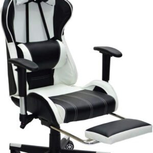 Multi Home Furniture White & Black Gaming Chair | Ergonomic Chair High Recliner Chair with Adjustable Headrest & Footrest | Gaming Chair with Lumbar Support & Back Support | PU Leather Swivel Chair