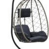 Best Hanging swing chair MH- 2010 Hanging Egg Indoor Outdoor Patio Wicker Rattan Swing Chair with UV Resistant Random Washable Cushions & Iron Frame for Garden, Living Room & Backyard & (Grey Black)