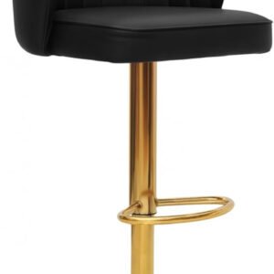 Multi Home Furniture Black Leather Bar Stool Chair – High Chair with Golden Metal Base, PU Leather Upholstered Bar Chair, Swivel Adjustable Stool Chair for Kitchen, Counter, Home, Restaurant & Cafe