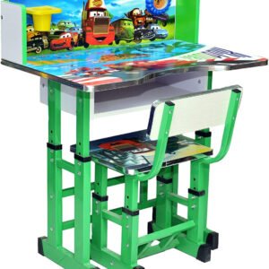 Multi Home Furniture Adjustable Kids Study Table and Chair Set – Blue Ergonomic Study Desk with Drawer, Tilted Desktop & Footrest – Homework Desk for Boys, Children Aged 3–14, Cars Cartoon Theme