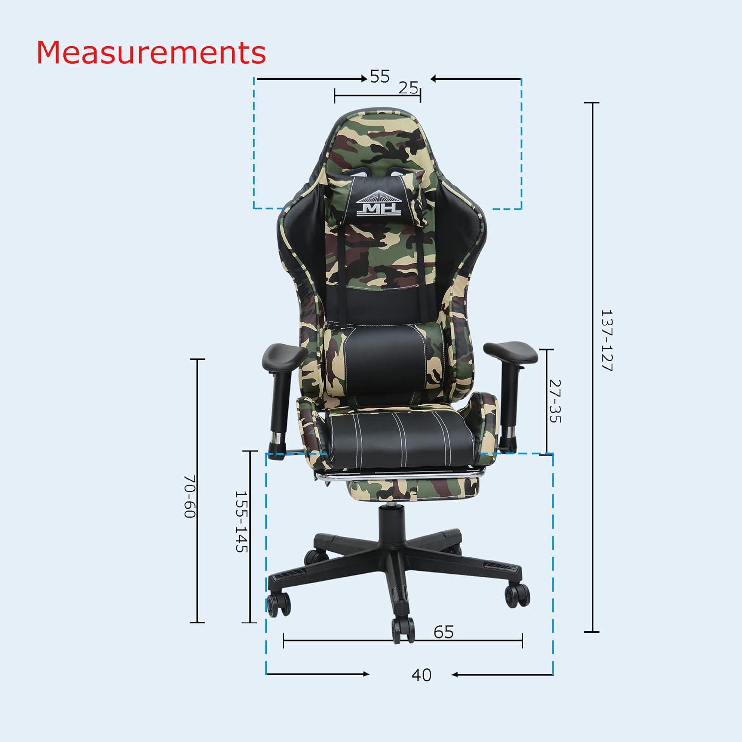 Multi Home Furniture Army & Black Gaming Chair | Ergonomic Chair High Recliner Chair with Adjustable Headrest & Footrest | Gaming Chair with Lumbar Support & Back Support | PU Leather Swivel Chair - Image 2