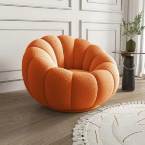 Poppins HOME Cozy Pumpkin Velvet Lazy Sofa Chair – Compact Lamb-Velvet Single Armchair Accent Sofa for Living Room, Bedroom, Study (Orange, Single seater)