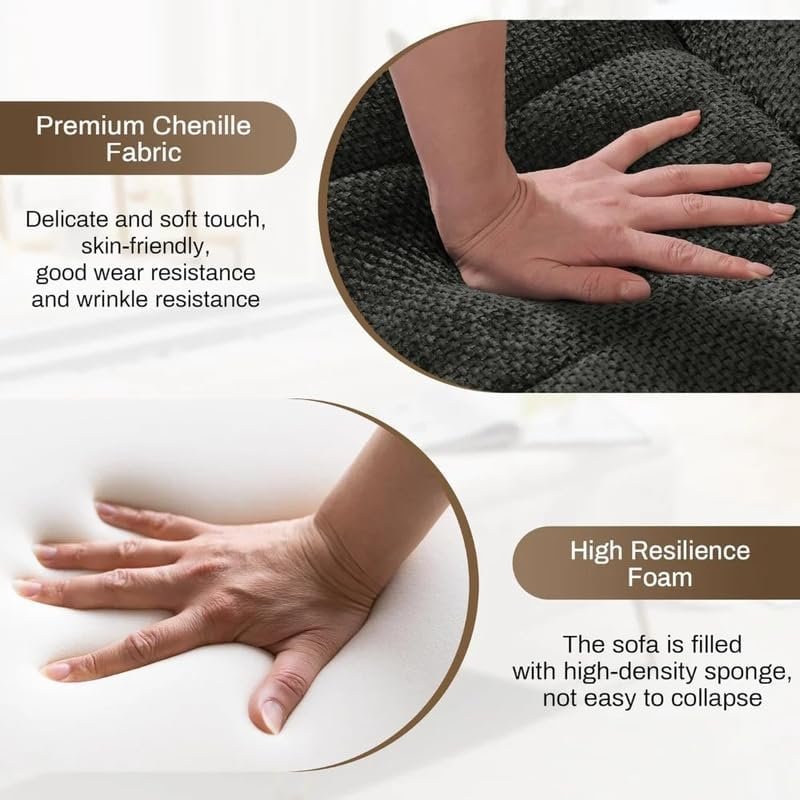 Poppins HOME Modern Comfy Chenille Sofa Set – Deep Seat 3 Seater & 2 Seater Couches | Black & Green Living Room Furniture, Soft Upholstery, Sturdy Frame (Black, 2-seater) - Image 3