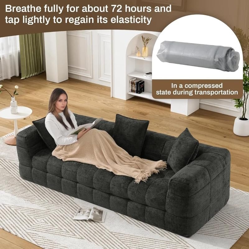 Poppins HOME Modern Comfy Chenille Sofa Set – Deep Seat 3 Seater & 2 Seater Couches | Black & Green Living Room Furniture, Soft Upholstery, Sturdy Frame (Black, 2-seater) - Image 4