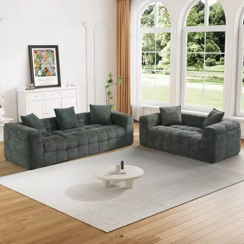 Poppins HOME Modern Comfy Chenille Sofa Set – Deep Seat 3 Seater & 2 Seater Couches | Black & Green Living Room Furniture, Soft Upholstery, Sturdy Frame (Black, 2-seater) - Image 7