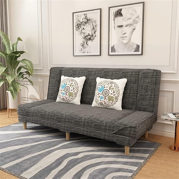 Poppins HOME Modern Sofa Bed with Tufted Cushions, Wooden Legsy (Grey)