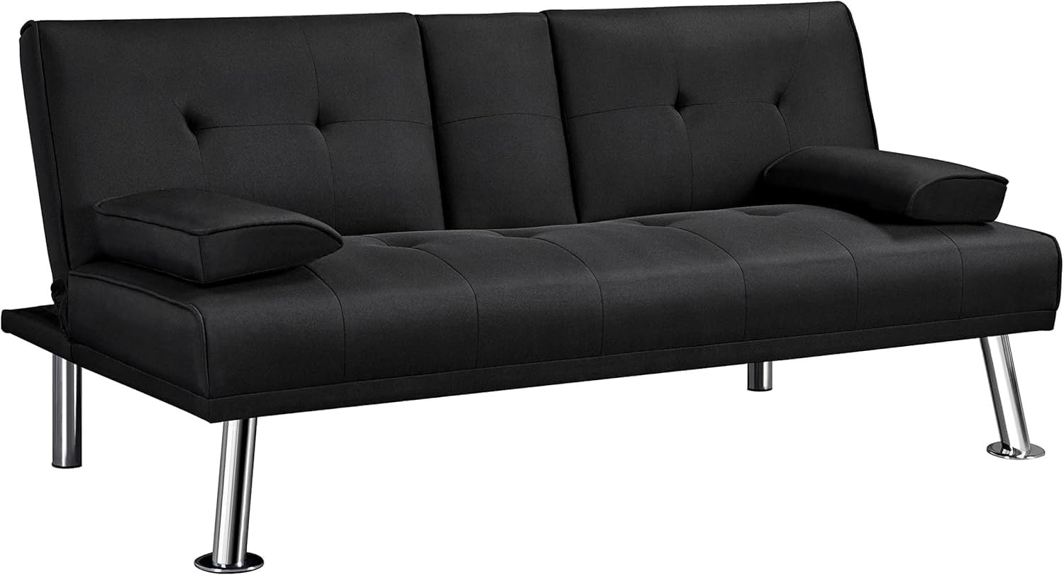 Poppins HOME Reclining Sofa Bed – Adjustable 105°–180° | Convertible Sofa to Bed | Fabric Padded Futon for Living Room, Guest Room, Office | Modern Aqua Blue (Black)