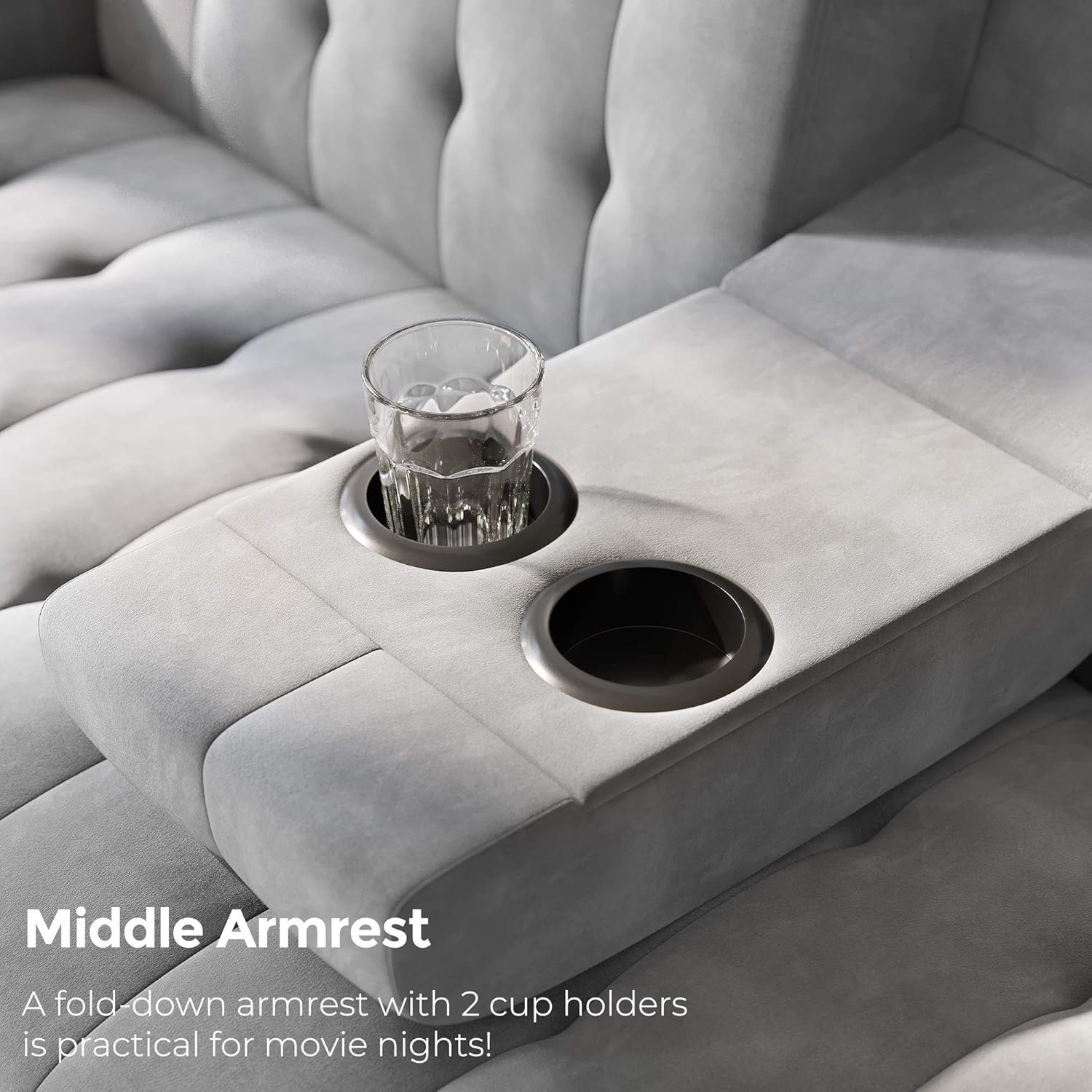 Poppins HOME Living Space Apartment Dorm Office Convertible Couch Removable Armrests Gray Sofa Bed with 2 Cup Holders (Beige) - Image 4