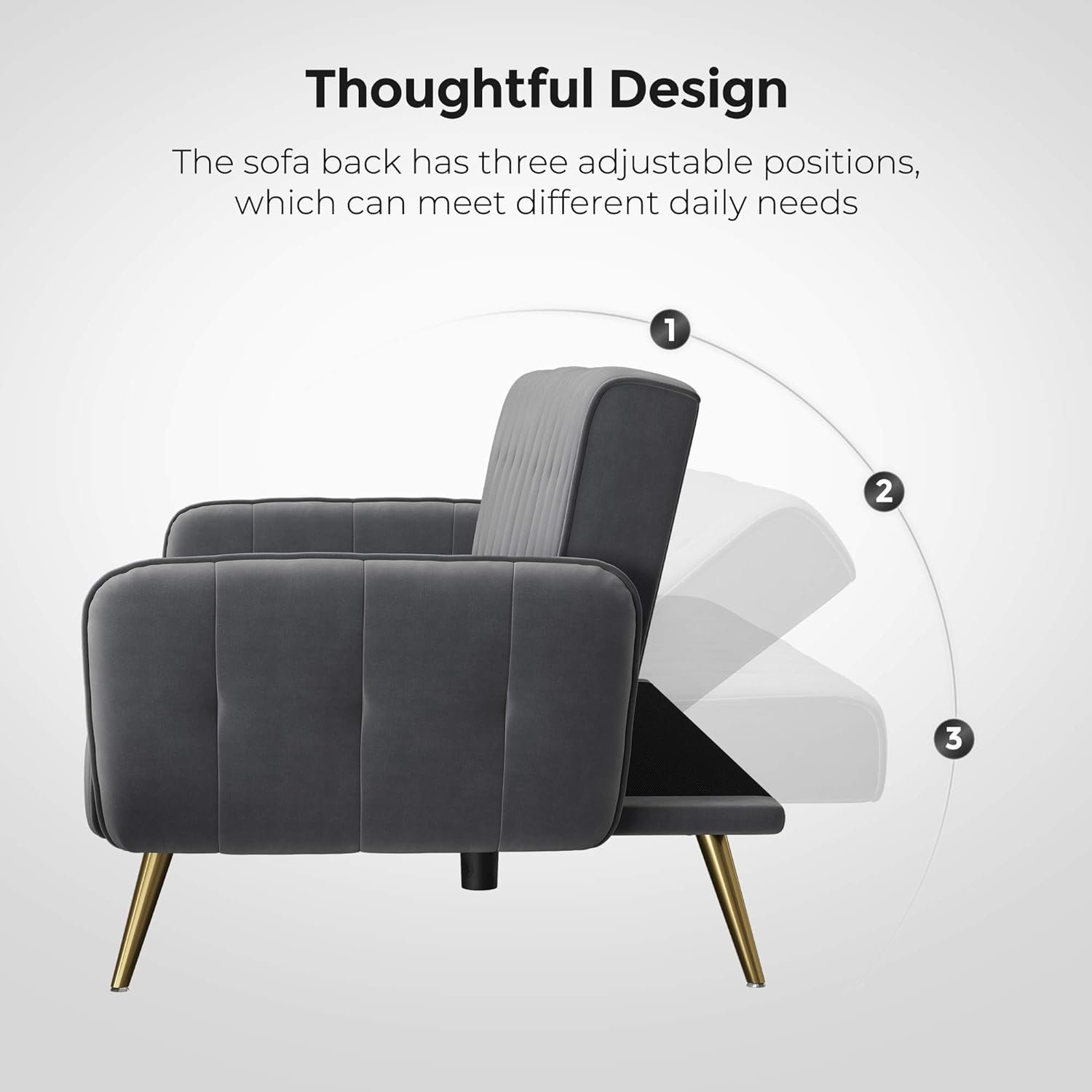 Poppins HOME Living Space Apartment Dorm Office Convertible Couch Removable Armrests Gray Sofa Bed with 2 Cup Holders (Beige) - Image 6