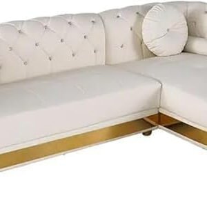 Poppins HOME L-Shaped White Corner Sectional Sofa Loveseat with Chaise