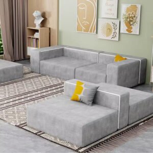 Poppins Home Modular Sectional Corner Shape Sofa Set Furniture Living Room-Grey