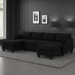 Poppins HOME Modern U-Shaped Sectional Corner Sofa – Contemporary Comfort for Your Living Space (BLACK, U SHAPED)
