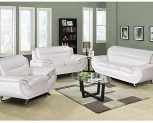 Poppins HOME Full Leather Air 321 Sofa Set – 3-Piece Reclining Leather Sofa Set in Brown (WHITE, 3 SEATER)