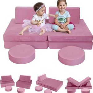 Poppins HOME Kids Couch Kids Sectional Sofa Glow Sofa Couch for Kids, Space Glow in The Dark 8 Piece Fold Out (Pink)