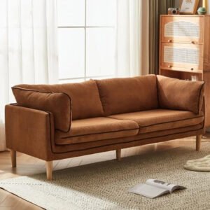 Poppins HOME, Corduroy Sofa, 3-Seater, Wooden Legs (Brown)