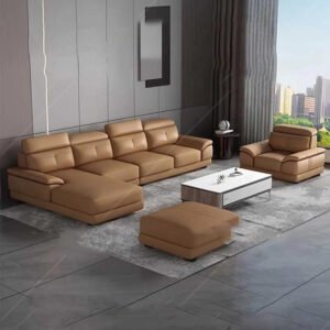 Poppins HOME Modern Living Room Sofa Set (Brown, LShape4 seater+1+Ottoman)