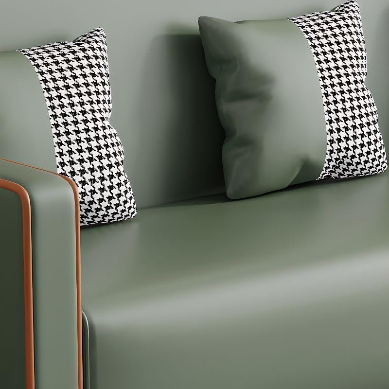 Poppins HOME leather Sofa with Houndstooth Patterned Cushions, 3-Seater (Beige) - Image 10