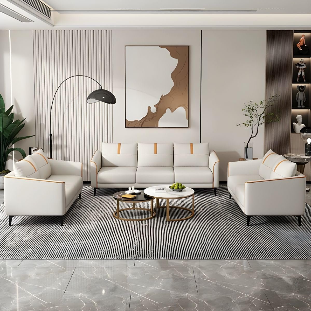 Poppins HOME Modern Sofa with Orange Pipinger (Blue, 3 Seater) - Image 5