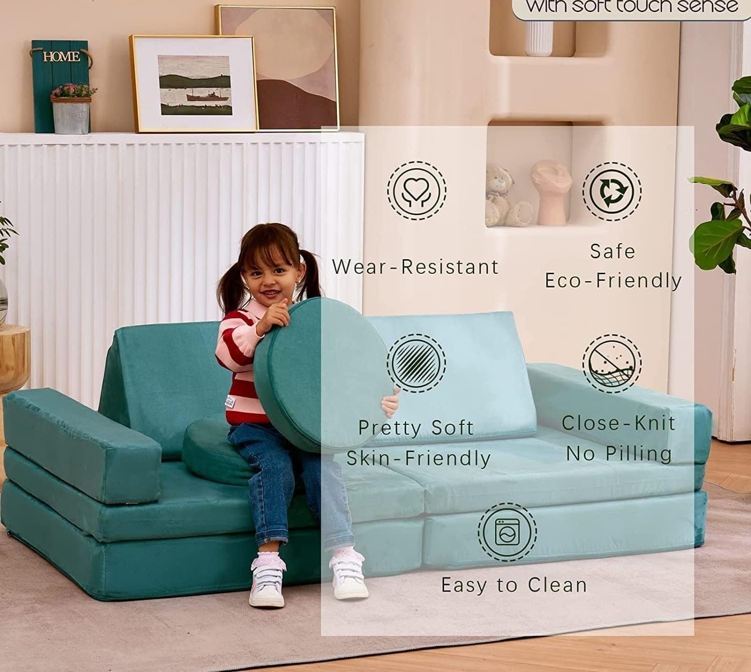 Karnak Play Couch Extended Size 10PCS with futons, Floor Sofa Modular Play Couch Furniture for Kids and Adults, Modular Play Sofa Castle (Light Blue) - Image 3