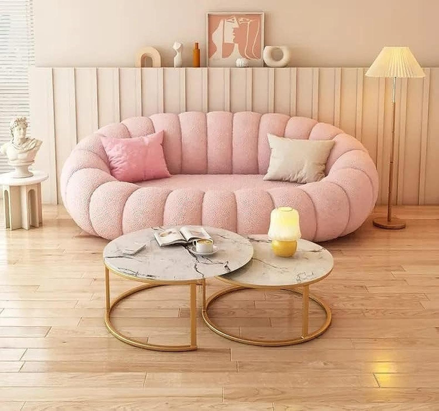 Karnak Popular modern new model home bedroom luxury elegant velvet wool pumpkin sofa loveseat couch (Pink)