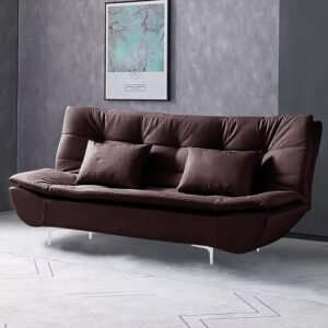 Karnak Fabric 3 Seater Aspen Recliner Couch Wooden Frame Sofa Cum Bed Living Room & Office-Brown (Brown, Valvet Fabric)