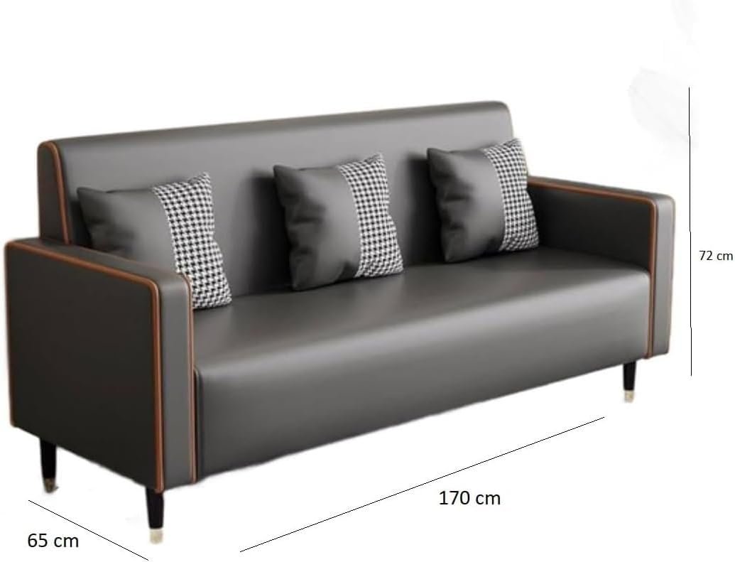 Karnak leather Sofa with Houndstooth Patterned Cushions, 3-Seater (Orange) - Image 2