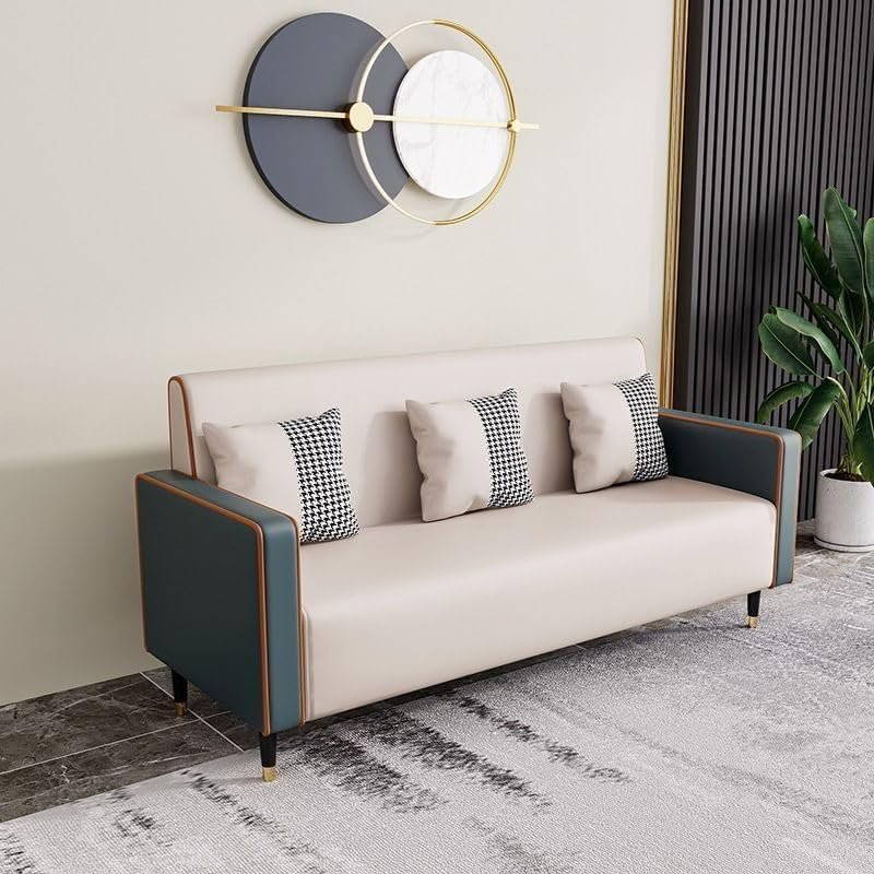 Karnak leather Sofa with Houndstooth Patterned Cushions, 3-Seater (Orange) - Image 4