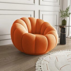Karnak Cozy Pumpkin Velvet Lazy Sofa Chair – Compact Lamb-Velvet Single Armchair Accent Sofa for Living Room, Bedroom, Study (Orange, Single seater)