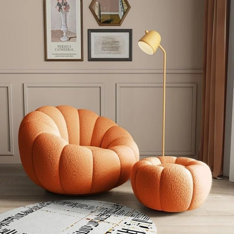 Karnak Cozy Pumpkin Velvet Lazy Sofa Chair – Compact Lamb-Velvet Single Armchair Accent Sofa for Living Room, Bedroom, Study (Orange, Single seater) - Image 3