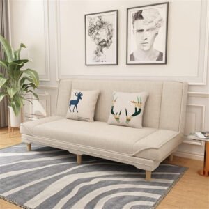 Karnak Modern Sofa Bed with Tufted Cushions, Wooden Legsy (Beige)
