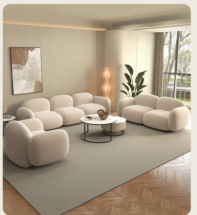 Karnak Modern Minimalist Living Room Sofa Cream, Straight Line Design for Small Apartment 3+2+1 Seater