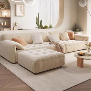 Karnak Modern Matte Cloth Fabric Sofa with Down Cushions – Contemporary Comfort (WHITE, 3 SEATER)