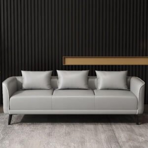 Karnak Modern Loveseat Sofa - 3-Seater with Flared Arms & 2 Pillows, Water Resistant, Anti Cat Scratch Leather, Multiple Colors