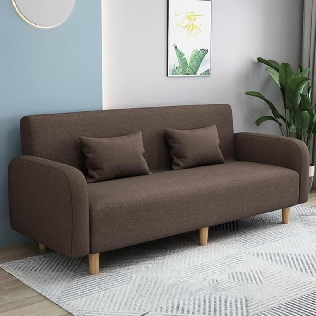 Karnak Seats 3 Modern Small Solid Wood Frame Foam-Filled Sofa with Square Arm - Flannel Upholstery | Space-Saving | Cushion Back (150 x 65 x 75 cm) - Image 3