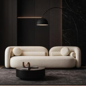 Karnak Lamb Fleece Sofa Set | Modern Nordic Minimalist Style Sofa | Space-Saving Design | Long Bench for Living Room | Cafe | Hotel | and Home Fu